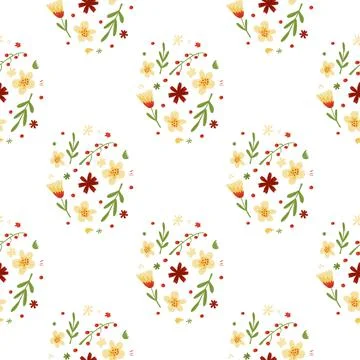 Ditsy seamless isolated pattern with multicolor pastel flowers and leaves bot Stock Illustration