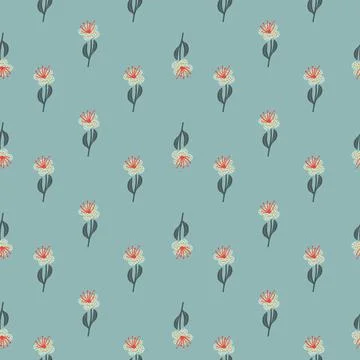 Ditsy seamless pattern with field flower simple ornament. Blue background. Bo Stock Illustration