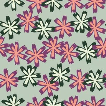 Ditsy seamless pattern with field flower shapes. Cartoon botanic flora orname Illustrazione stock