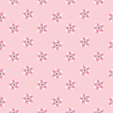 Ditsy seamless pattern with little anemone flowers bud shapes. Light pink bac Stock Illustration