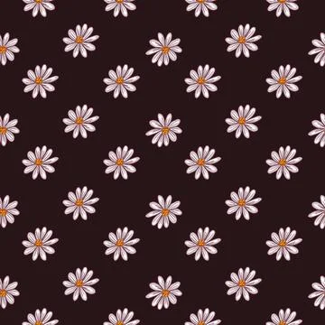 Ditsy seamless pattern with little daisy flower silhouettes print. Dark brown Stock Illustration