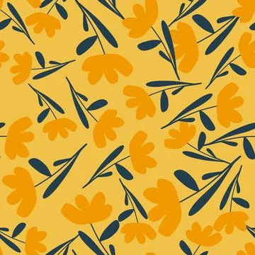 Ditsy seamless pattern with orange colored flowers cute elements. Random bota Stock Illustration