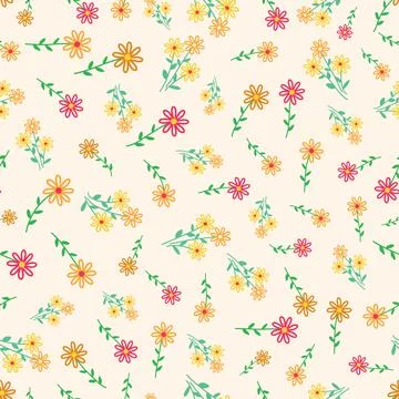 Ditsy spring flowers repeat pattern vector design background Stock Illustration
