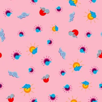 Ditsy sun summer seamless pattern vector illustration Stock Illustration