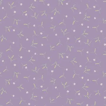 Ditsy wildflowers seamless vector pattern on lilac Stock Illustration