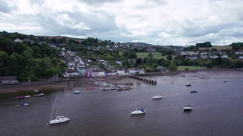 Dittisham and River Dart from a drone, Devon, England, Europe Stock Footage 209227700