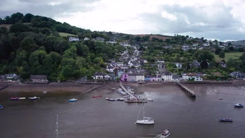 Dittisham and River Dart from a drone, Devon, England, Europe Stock Footage 209228706