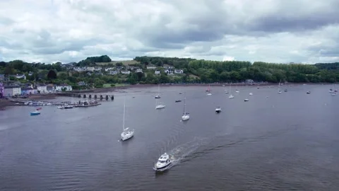 Dittisham and River Dart from a drone, Devon, England, Europe Stock Footage 209368224