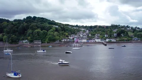 Dittisham and River Dart from a drone, Devon, England, Europe Stock Footage 209370421