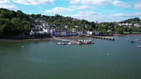 Dittisham and River Dart from a drone, Devon, England, Europe Stock Footage 211136213