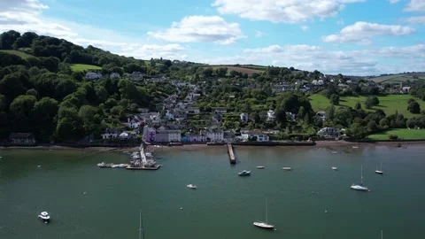 Dittisham and River Dart from a drone, Devon, England, Europe Stock Footage 211137336