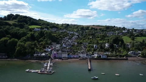 Dittisham and River Dart from a drone, Devon, England, Europe Stock Footage 211137833