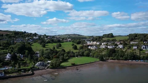 Dittisham and River Dart from a drone, Devon, England, Europe Stock Footage 211137855