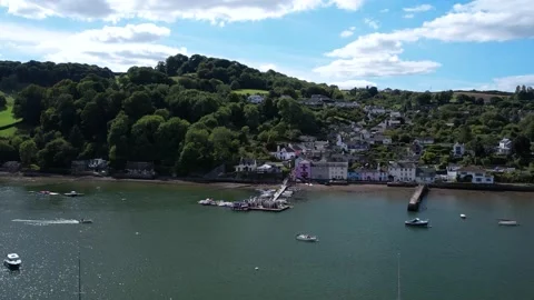 Dittisham and River Dart from a drone, Devon, England, Europe Stock Footage 211142346