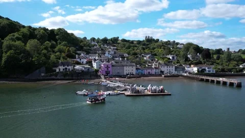 Dittisham and River Dart from a drone, Devon, England, Europe Stock Footage 211142886