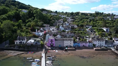 Dittisham and River Dart from a drone, Devon, England, Europe 스톡 동영상 211143151