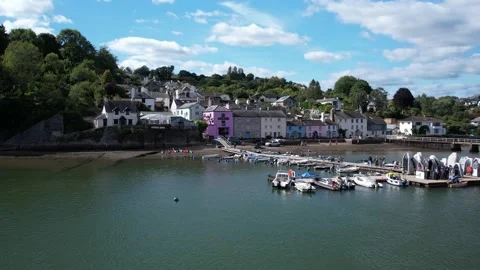 Dittisham and River Dart from a drone, Devon, England, Europe Stock Footage 211514437