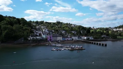 Dittisham and River Dart from a drone, Devon, England, Europe Stock Footage 211514757