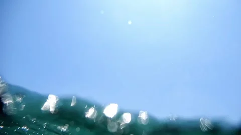 Dive and resurface captured in slow-motion, amidst sunlit, mildly choppy se.. Stock Footage 248953058