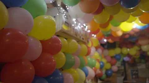 Dive bar room full of balloons Stock Footage 233625463