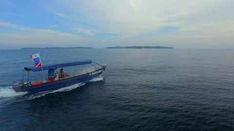 Dive Boat off Isla del Rey Panama Aerial View Stock Footage 128985839