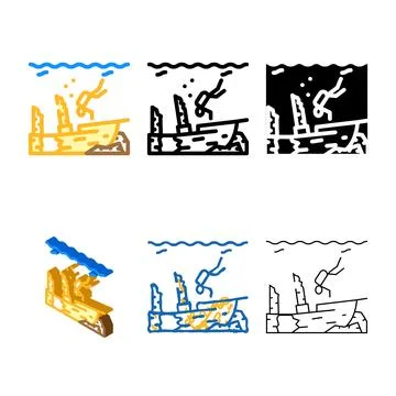 Dive course styleset for sunken objects color icon vector Stockillustratie