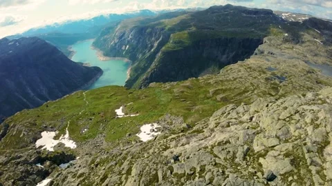 Dive Down The Mountians Of Norway FPV Stock Footage 282398413
