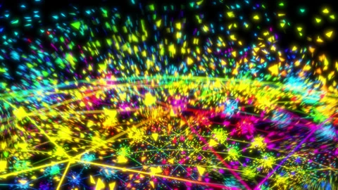 Dive in grid sphere with explosive vertices looped animation Stock Footage 137452988