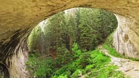 Dive Inside Massive Cavern and Exit Upwards Invisible Rope Tracks Stock Footage 289573750