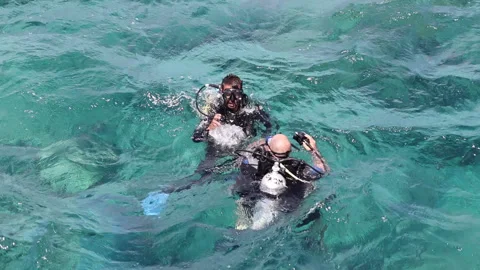 The dive with an instructor in the waters of the Red Sea Видео 159225985