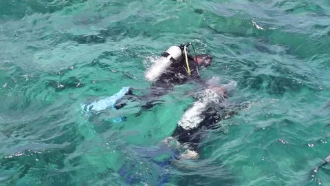 The dive with an instructor in the waters of the Red Sea Stockbeeldmateriaal 159438977