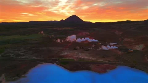 Dive into the magic of Iceland’s midnight sun, with a bird’s-eye view of Stock Footage 285824557