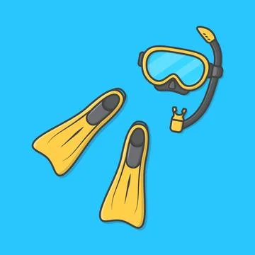 Dive Mask And Rubber Flippers For Swimming Vector Icon Illustration. Diving.. Stock Illustration