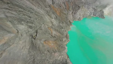 Dive Volcanic Lake fpv drone Stock Footage 264157661