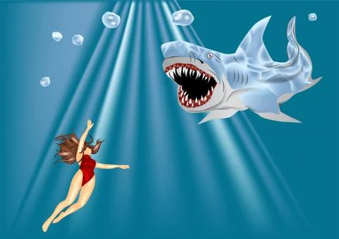 Diver and shark Stock Illustration