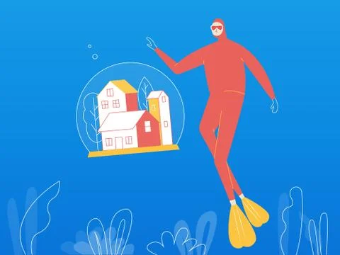 A diver at the bottom of the sea Ilustração Stock