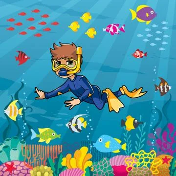 Diver Boy Undersea Stockillustratie