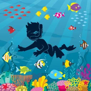 Diver Boy Undersea Stockillustratie