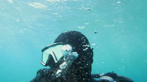 Diver Breathing Under the Water Video stock 52062497