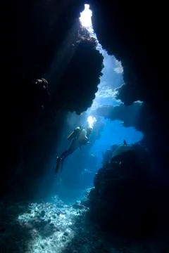 Diver in a cave Stock Photos