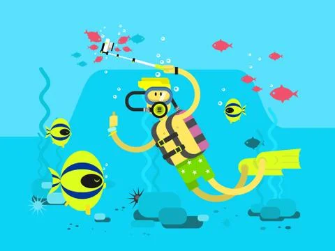 Diver character flat design Stock Illustration