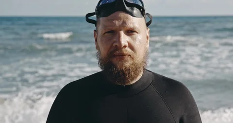 Diver cinematic portrait. Sunset light. Sport, freedivinng annd diving concept Video stock 123285185