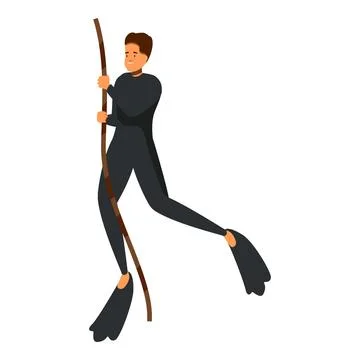 Diver climbing rope wearing diving suit and fins Stock Illustration