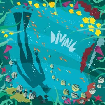 Diver in a coral reef Illustrazione stock