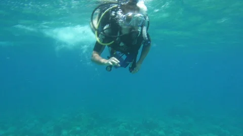 Diver Diving Right Below The Waters Surface Stock Footage 125803834