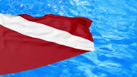 Diver Down Scuba Flag with Water Background 3D Animation Stock Footage 98973087