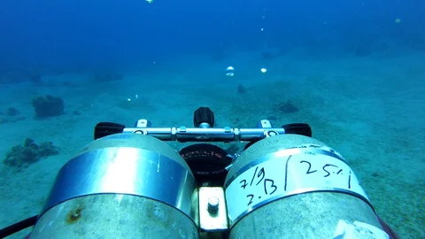 A diver exploring coral reef. Tech diver. 4k. Stock Footage 129028336