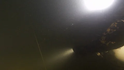 Diver follows guide line and enters the cave, Risorgenza Amaseno, Italy Stock Footage 109160423
