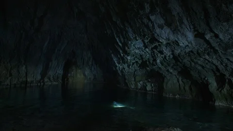 Diver getting out an underground lake, Gournier, France Stock Footage 104207877