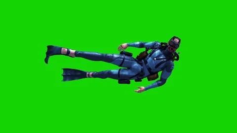 Diver Lateral Swimcycle Scuba Diving Cylinders Side Green Screen 3D Rendering Stock Footage 81979538